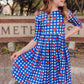 SMU Plaid Mustang 3/4 Sleeve Pocket Twirl Dress
