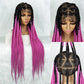 Colorful Knotless Box Braids Wig | Full Lace Cornrows | Large Braids