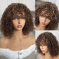 Highlight Honey Blonde Jerry Curly Pixie Bob Wig with Bangs | Full Machine Made Human Hair