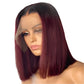 Wine Red Ombre 1B-99J Straight Bob Wig | 13x4 Transparent Lace Front Brazilian Human Hair