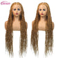 36" Butterfly Braided Full Lace Wig | Honey Blonde & Burgundy Goddess Locs | Synthetic Box Braids | Transparent Lace
