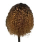 Highlight Honey Blonde Jerry Curly Pixie Bob Wig with Bangs | Full Machine Made Human Hair