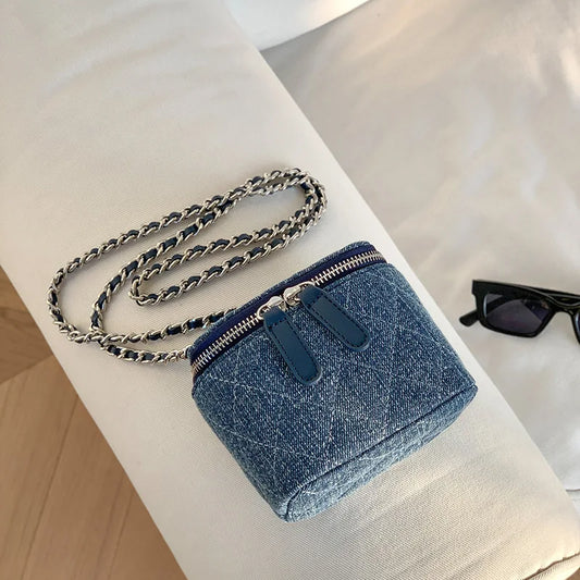 Mini Denim Crossbody Bags for Women | Lingge Chains Shoulder Bag & Fashion Brands Box Bag (Lipstick Coins Purses & Handbags)