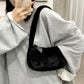 Simple Design Women's Soft Plush Hobo Shoulder Bag | Winter Furry Ladies Clutch Purse & Handbag (Fashion Female Underarm Bag)