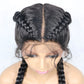 Handmade Double Dutch Cornrow Braided Wig | Natural Black Lace Front | Baby Hair | Kanekalon Synthetic Wig for Women