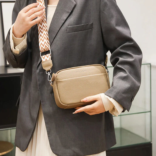 High Quality Genuine Leather Women's Crossbody & Shoulder Bag | Luxury Solid Color Cow Leather Handbag (Female Messenger Tote Sac)