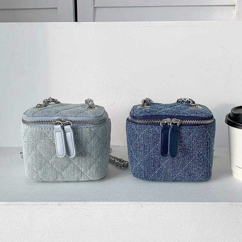 Mini Denim Crossbody Bags for Women | Lingge Chains Shoulder Bag & Fashion Brands Box Bag (Lipstick Coins Purses & Handbags)