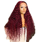 30" Curly Burgundy & Chocolate Brown 13x6 HD Lace Frontal Wig | 99J Colored Human Hair Wig for Women | Deep Wave