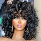 Short Curly Bob Wig Human Hair with Bangs - Glueless Funmi Curly Wig, Brazilian Remy Hair, Ready to Go