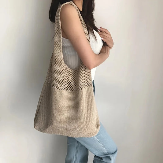 Large Capacity Retro Hollow Crochet Bag | Spacious Interior for Daily Essentials & Ideal for Grocery Shopping or Travel