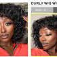 Highlight Honey Blonde Jerry Curly Pixie Bob Wig with Bangs | Full Machine Made Human Hair