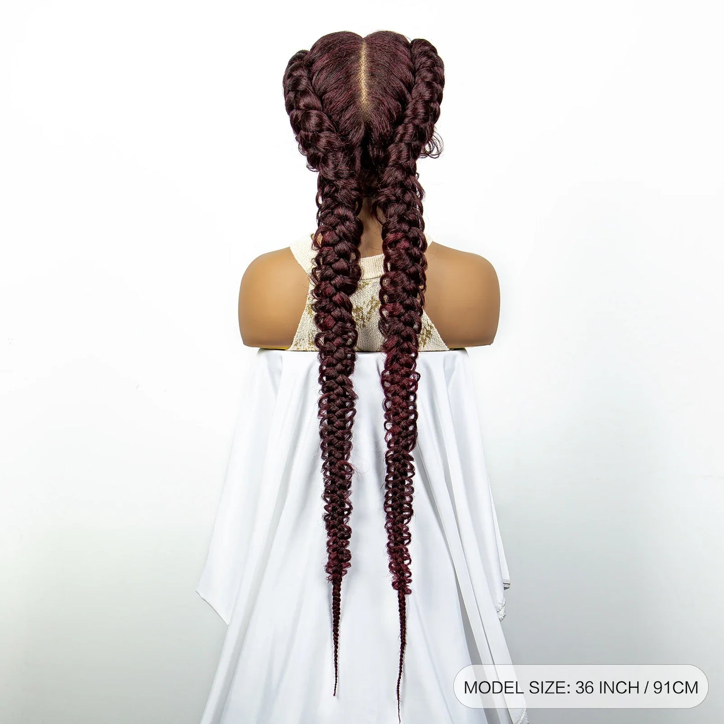 1B/30 Dark Brown Dutch Box Braids Wig | Synthetic Lace Frontal | Fishtail Braids | With Baby Hair | For Black Women