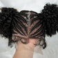 HD Full Lace Cornrow & Box Braid Wig with Double Buns | Transparent Lace Synthetic Hair for Black Women & Girls