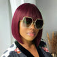 Rebecca Orange Blonde & 99J Red Straight Bob Wig with Bangs | Human Hair Machine Made