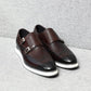 Luxury Men's Double Buckle Monk Strap Flats | Genuine Leather Casual Walk Shoes (Dark Brown, Black)