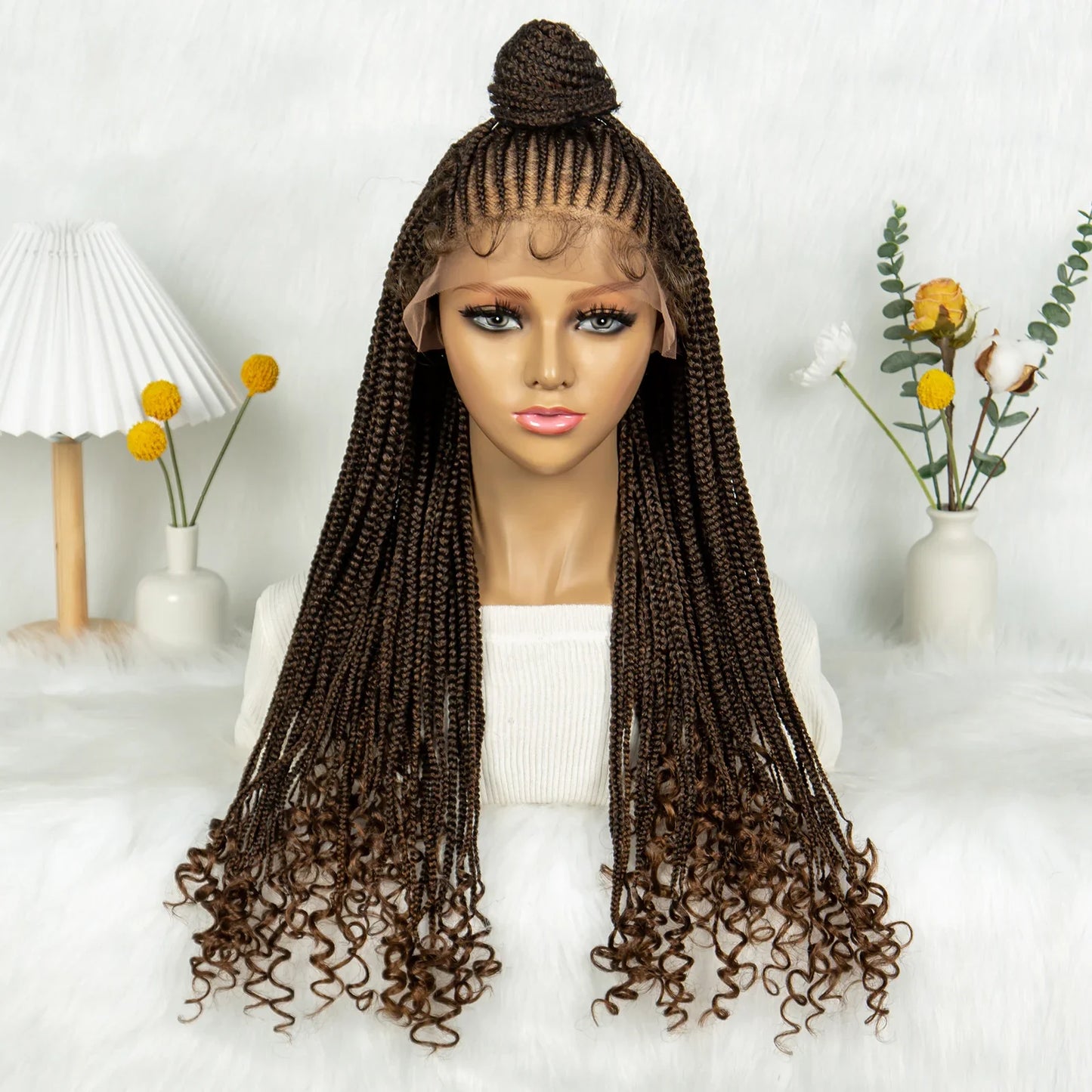 Updo Braided Wig with Curly Ends & Baby Hair | Lace Front