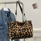 National Style Simple Women's Leopard Tote Bag | Lady Luxury Fluffy Shoulder Bag & Chain Large Capacity Commuter Handle Bag