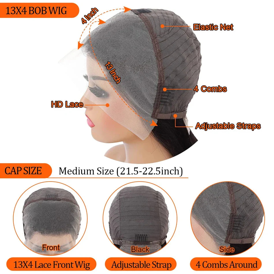 13x4 Glueless Kinky Straight Bob Wig | Ready-to-Wear | Brazilian Remy Human Hair