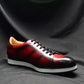 Men's Casual Dress Sneakers | Genuine Leather Hand-Painted Derby Skateboard Shoes (Black, Red)