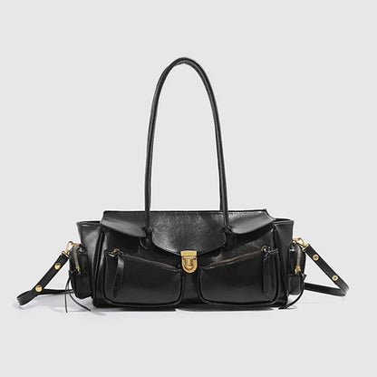 Vintage Underarm Bag for Women | Soft Split Leather Multi-Pocket Shoulder Handbag (Luxury Designer, Half Moon Shape)