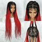 Colorful Knotless Box Braids Wig | Full Lace Cornrows | Large Braids
