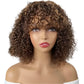 Highlight Honey Blonde Jerry Curly Pixie Bob Wig with Bangs | Full Machine Made Human Hair
