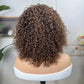 Highlight Honey Blonde Jerry Curly Pixie Bob Wig with Bangs | Full Machine Made Human Hair