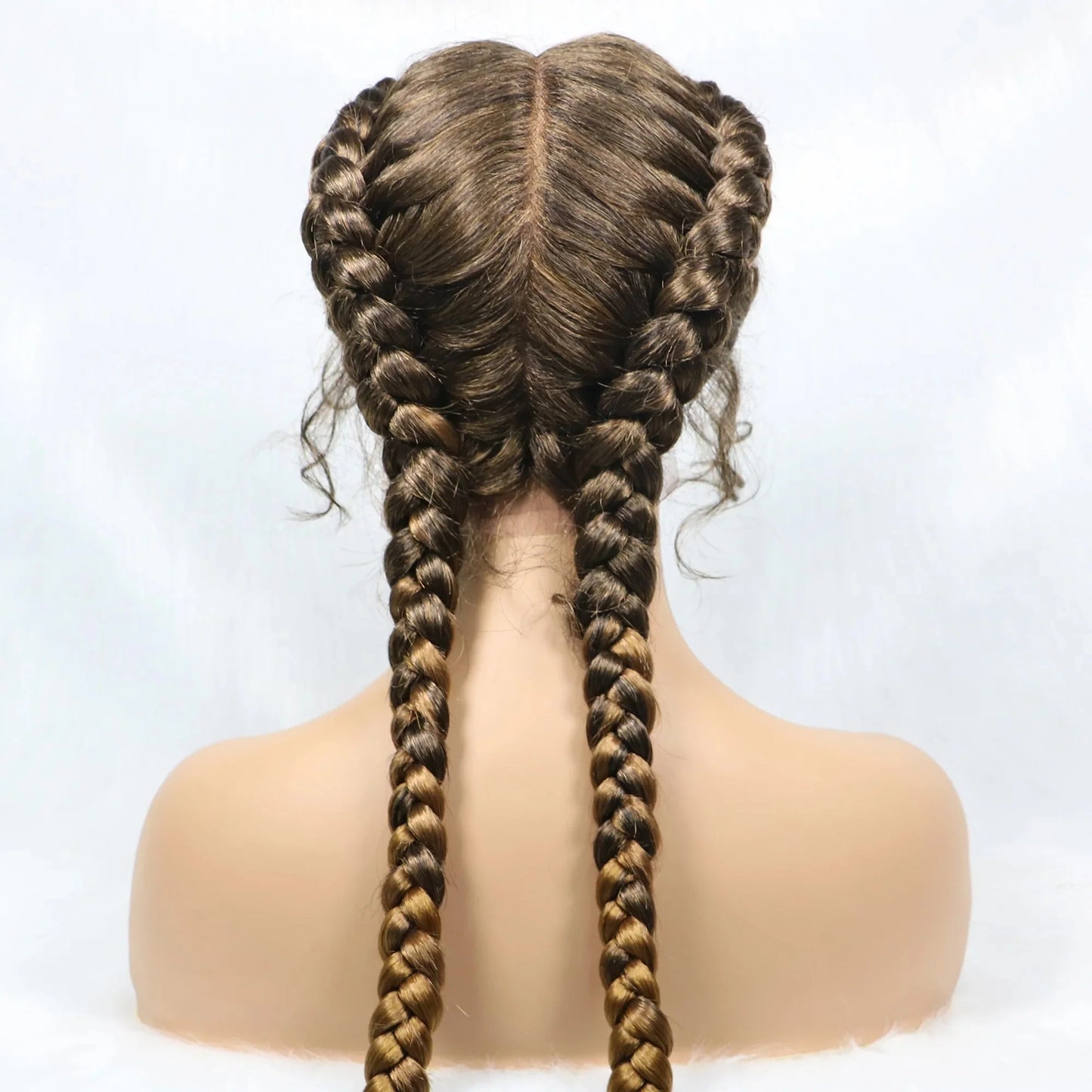 Handmade Double Dutch Cornrow Braided Wig | Natural Black Lace Front | Baby Hair | Kanekalon Synthetic Wig for Women