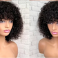 Highlight Honey Blonde Jerry Curly Pixie Bob Wig with Bangs | Full Machine Made Human Hair