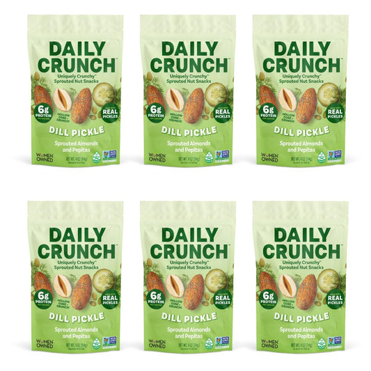 Daily Crunch Sprouted Almonds, Dill Pickle | 6 x 4 Oz. Pouches