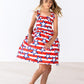 Stars & Stripes Ruffle Cross Back Dress