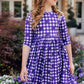 TCU Plaid Frog 3/4 Sleeve Pocket Twirl Dress