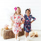 Tangerine Leaves 3/4 Sleeve Ruffle Twirl Dress