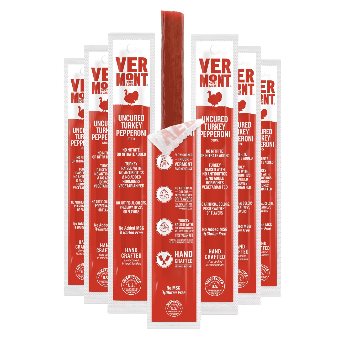 Vermont Smoke and Cure RealSticks Turkey Pepperoni, Lean Protein Snack, Case of 24, 1 oz