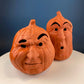 Set of Two Large Clay Pumpkins Making Scary Funny Faces. Candle or Light Kit. Halloween Thanksgiving Fall Decor. Home, Porch or Retail.