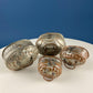 Hand Pounded Copper Cricket Boxes with Hinged Lids. Set of 4 Oval Metal Boxes with Perforated Bases. Rustic Collection of Containers.