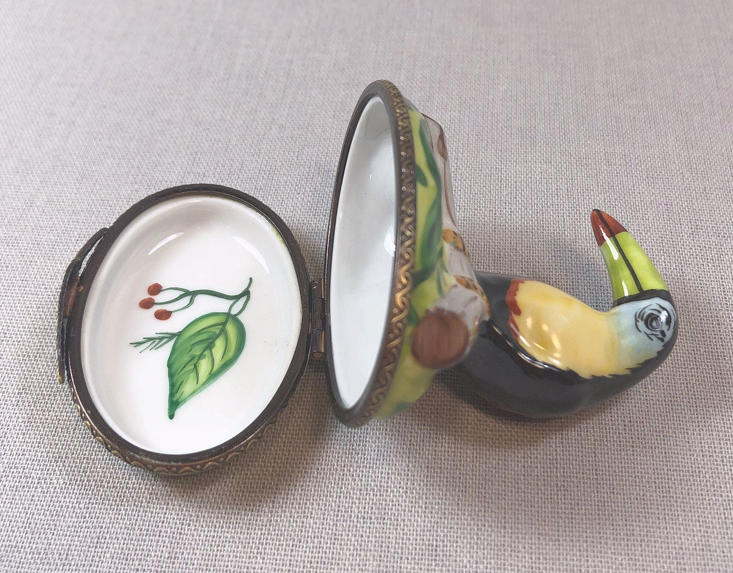 Vintage Hand-Painted Toucan Bird Limoges Trinket Box
