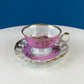 Vintage Pink Tea Cups and Saucers with  Gold Accents. Set of 2 Cups. Different Motifs. Hand Painted Fruit. Gift for Couple. Tea Lovers.