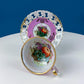 Vintage Pink Tea Cups and Saucers with  Gold Accents. Set of 2 Cups. Different Motifs. Hand Painted Fruit. Gift for Couple. Tea Lovers.