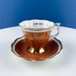 Vintage Royal Albert Brown & Gold Tea Coffee Cup and Saucer. All Over Flower Motif. Gold Leaf Border.  Buckingham Series. Hosting Essentials