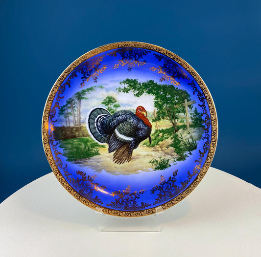Turkey Platter - Vintage Porcelain. Magnificent Cobalt Blue Large Serving or Decorative Plate. Thanksgiving Home Decor.