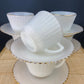 5 Opalescent Monax Petalware TeaCups. White and Gold Brim Depression Glass Coffee Cups. White Table Setting. Houseware. Dinning Room Decor.