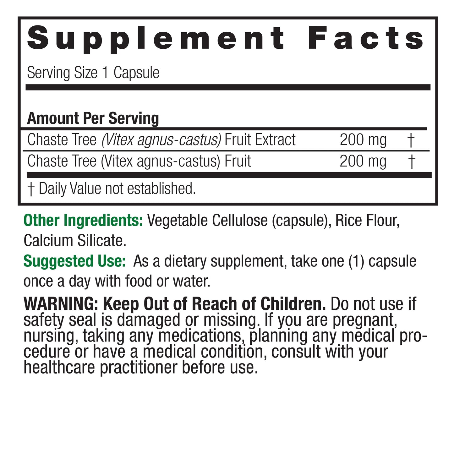 Nature's Answer Chasteberry Capsules - 400mg for Hormonal Balance - 90 Count