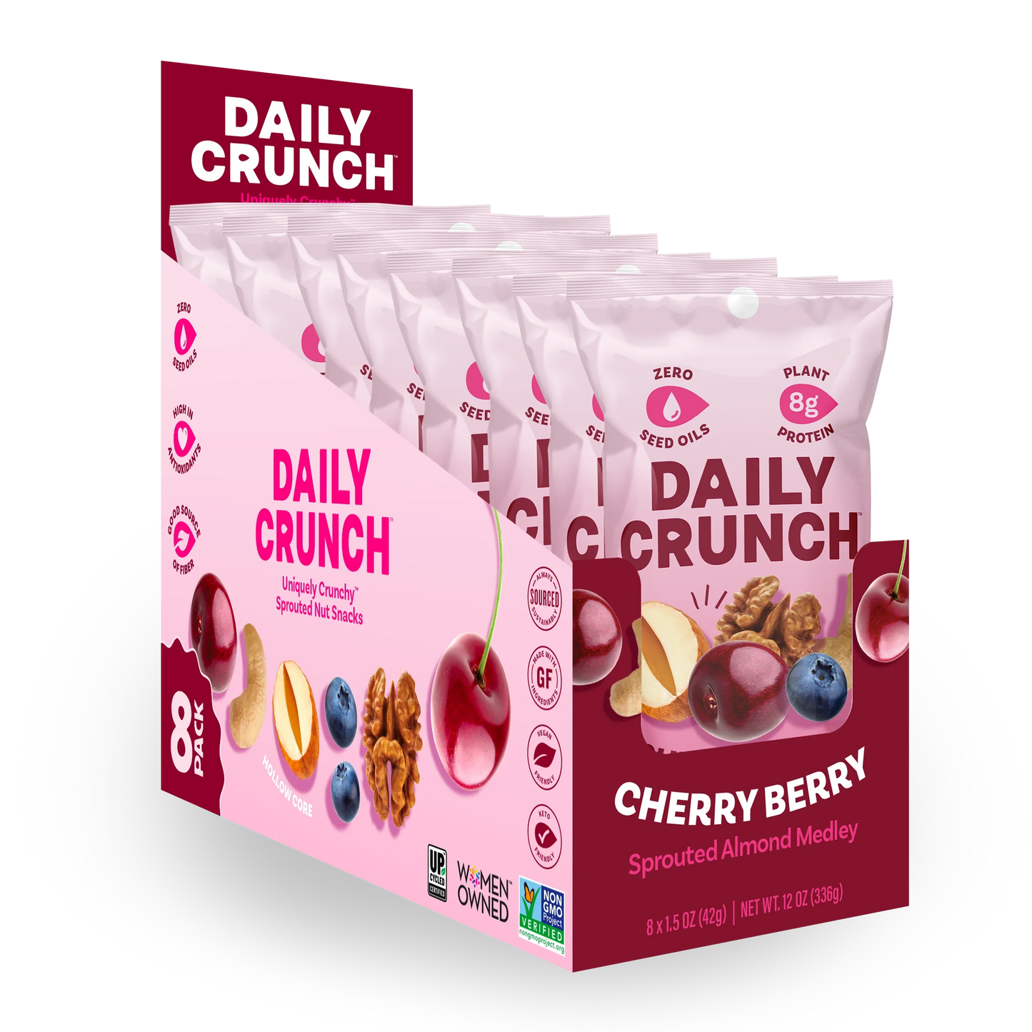 Daily Crunch Sprouted Nuts, Mixed Cherry Berry Medley, 1.5 oz (Case of 8)