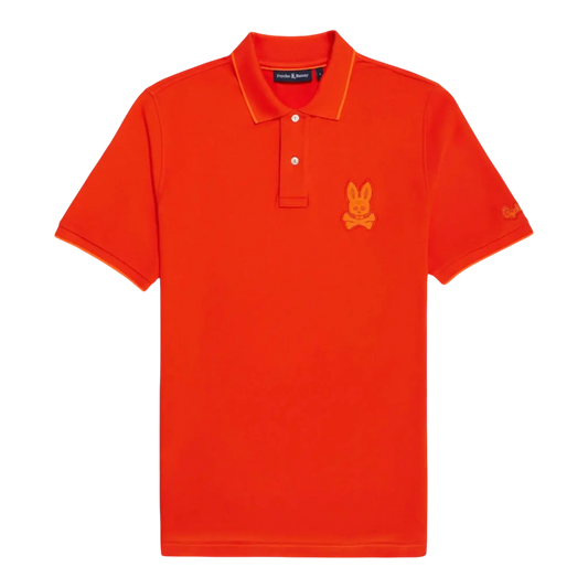 Psycho Bunny Cleveland Chainstitch Pique Men Polo Shirt Tangerine Tango