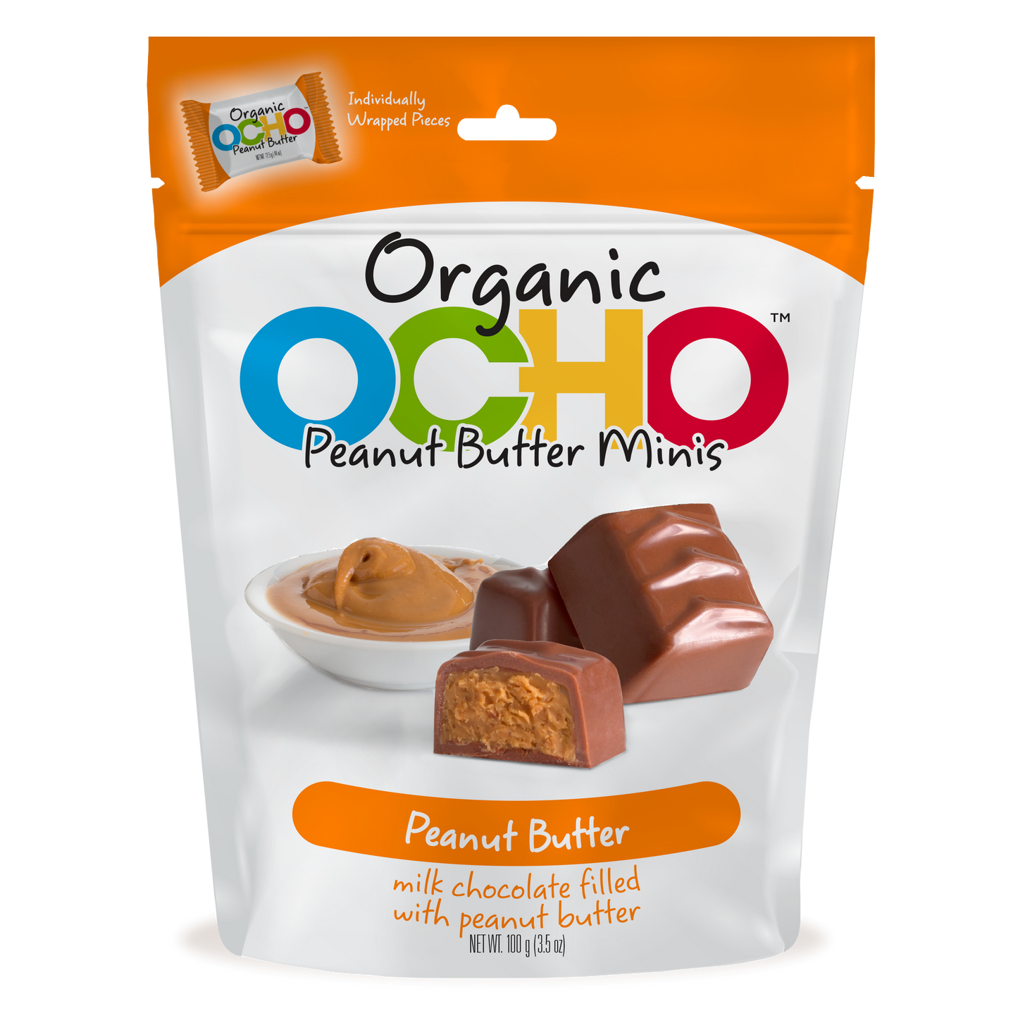 Ocho Candy Peanut Butter Mini Pouch, 3.5 Oz - Case of 12