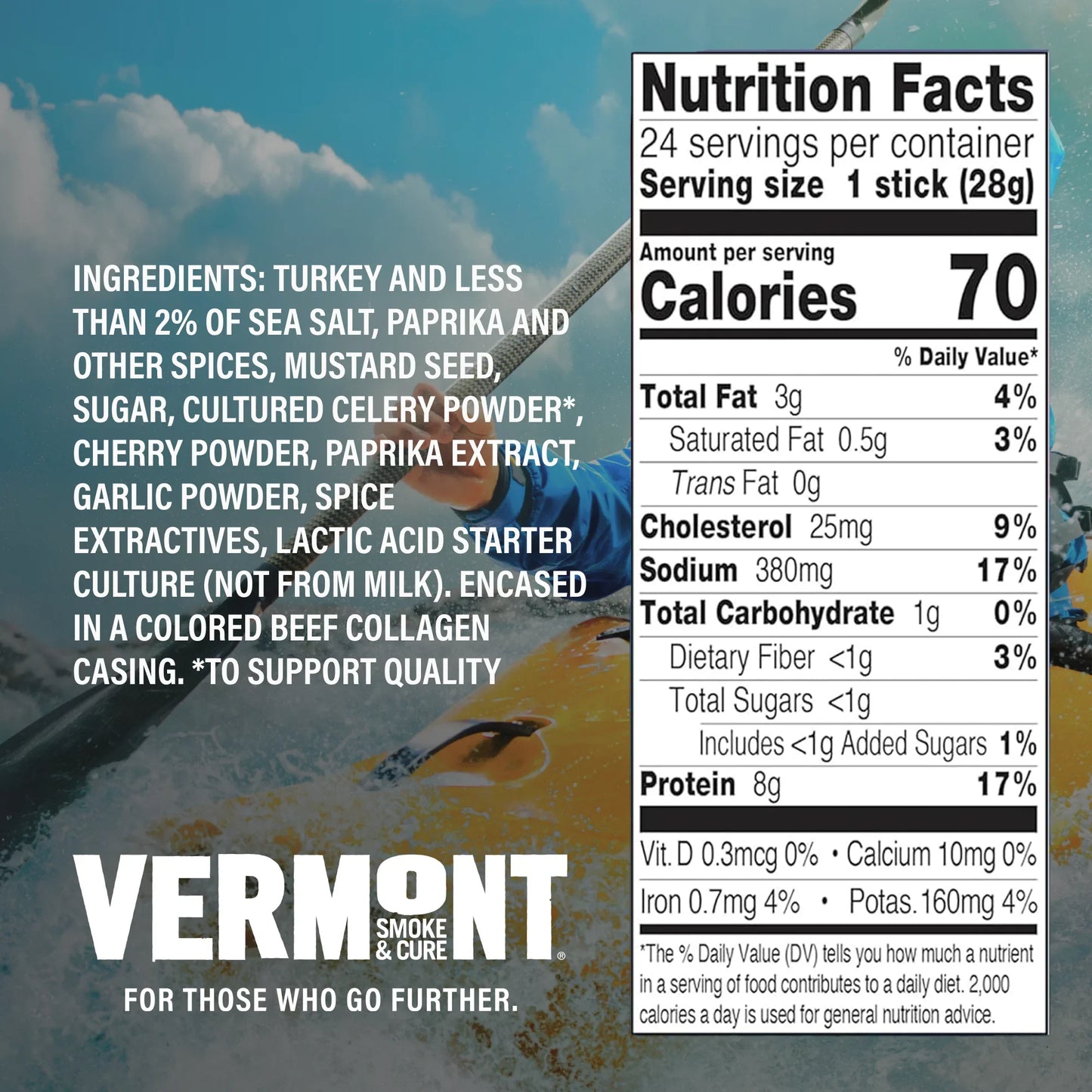 Vermont Smoke and Cure RealSticks Turkey Pepperoni, Lean Protein Snack, Case of 24, 1 oz