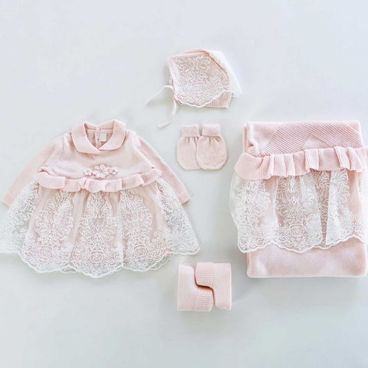 Brea Pink Knit Newborn Coming Home Set (5 Pcs)