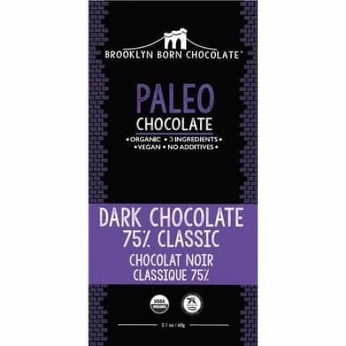 Brooklyn Born Chocolate - Organic 75% Dark Chocolate Bar, 2.1 oz (Case of 12) - Paleo Kosher Treat