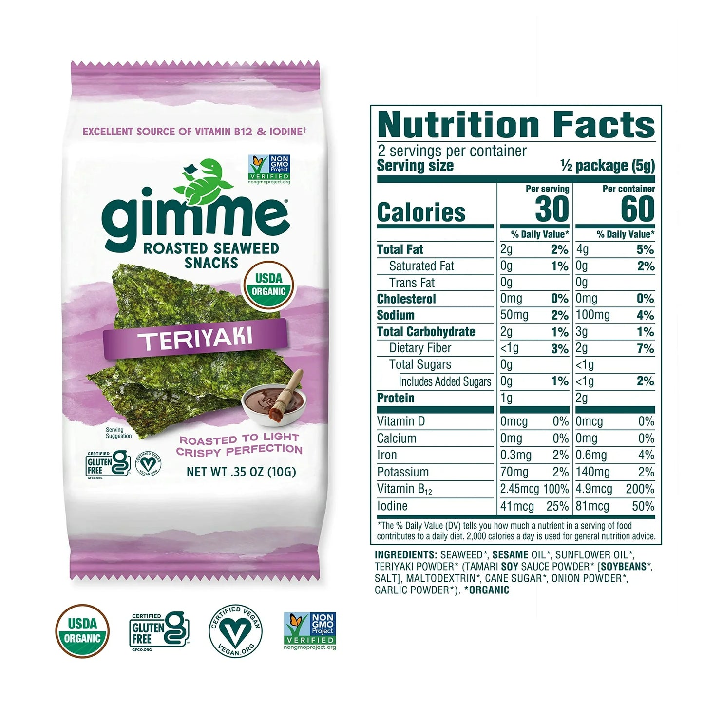 Gimme Organic Roasted Teriyaki, 0.35 oz., Case of 12